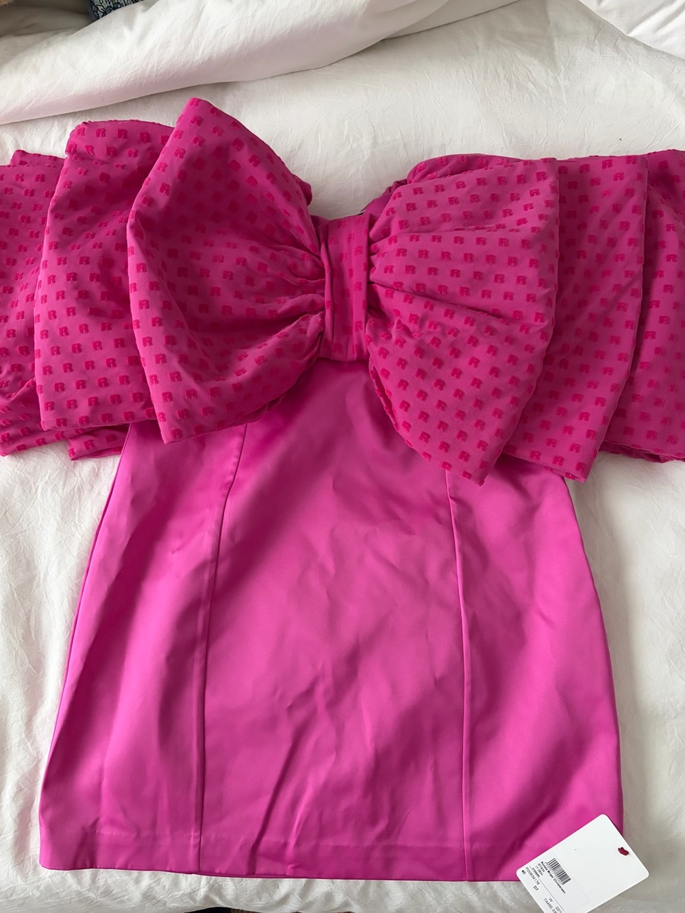 ROTATE Hot Pink Off-Shoulder Dress with Statement Bow